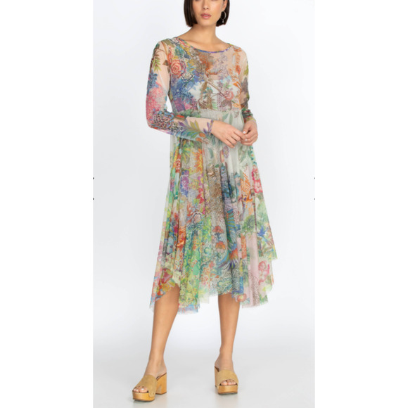 JOHNNY WAS BIYA Alyeshka Size XL Mesh Floral Embroidered Boho Midi Dress NWT - Picture 10 of 15